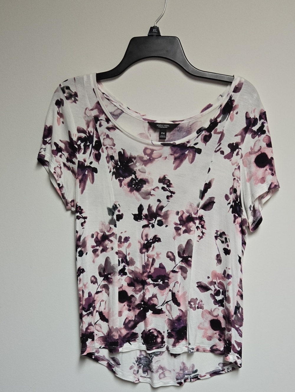 Simply Vera Vera Wang White Short Sleeve Tee with Purple Floral Print